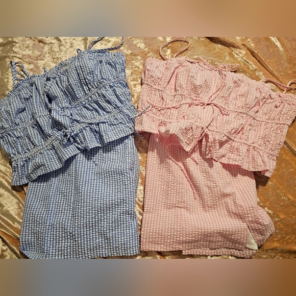 No Boundaries 2PC Gingam Set Pink Blue - Picture 1 of 10
